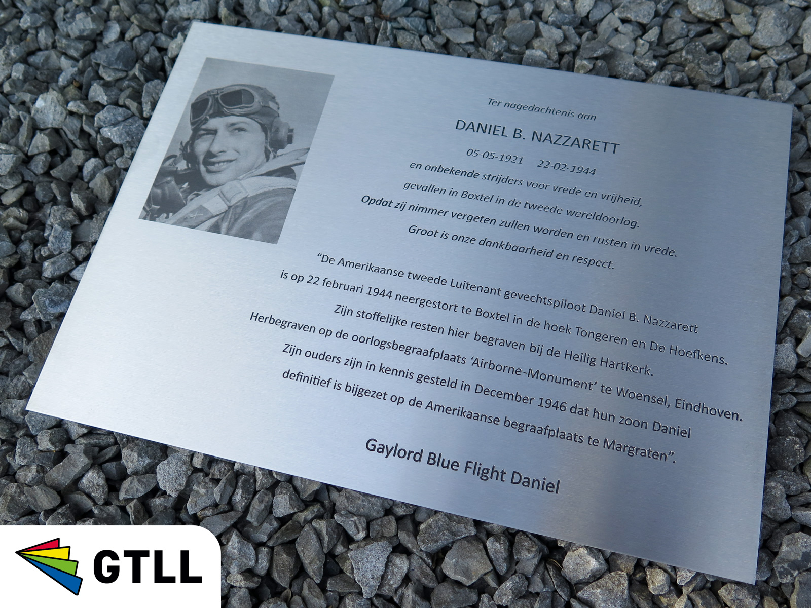 RVS plaquette met gravure en foto ter nagedachtenis