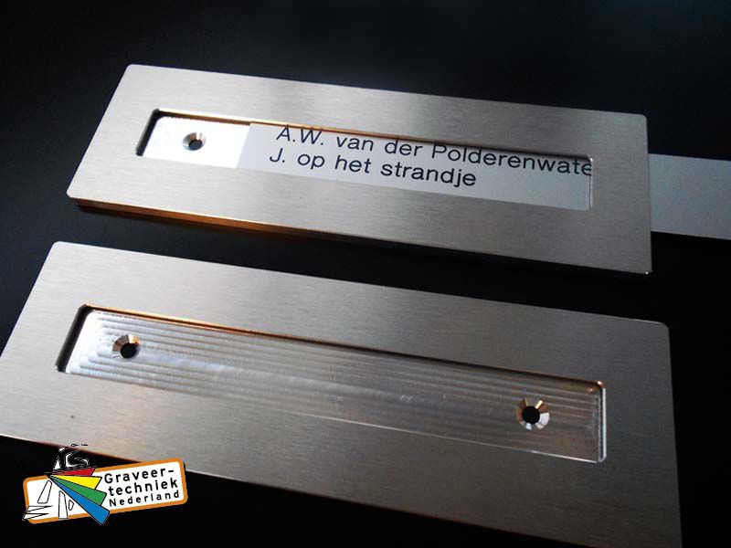 Aluminium houder met een RVS look met zij-inschuif, voordeurplaatje.