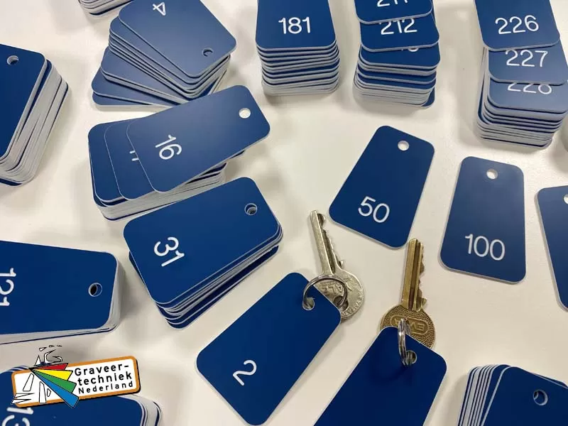 Sleutelhanger met nummer in kunststof of aluminium