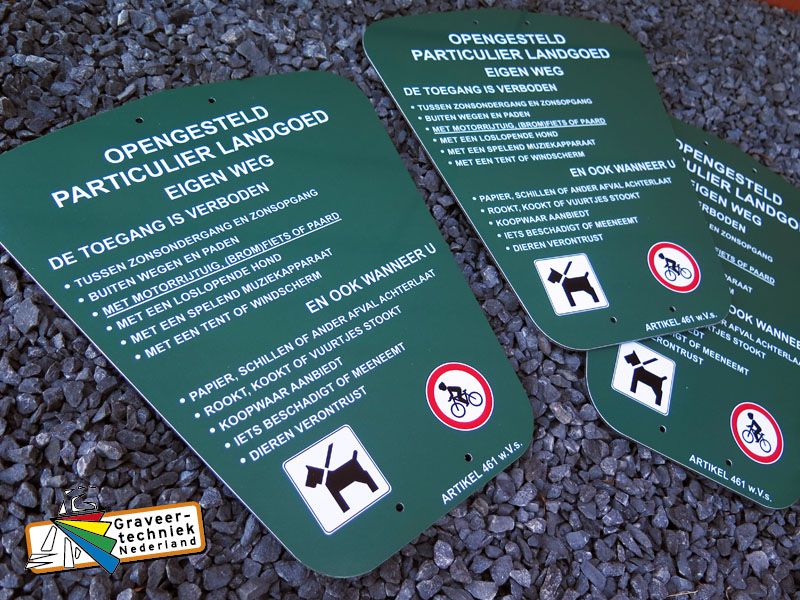 Opengesteld landgoed alu panel bord, art 461 wetboek van strafrecht