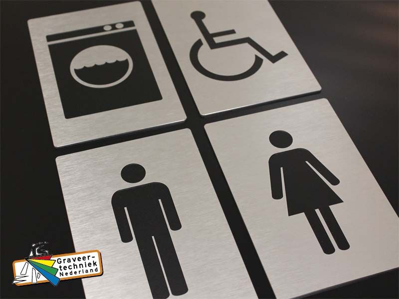 Aanduidingsborden picto's bijvoorbeeld toilet, kan ook in andere kleurcombinaties, afmeting in overleg