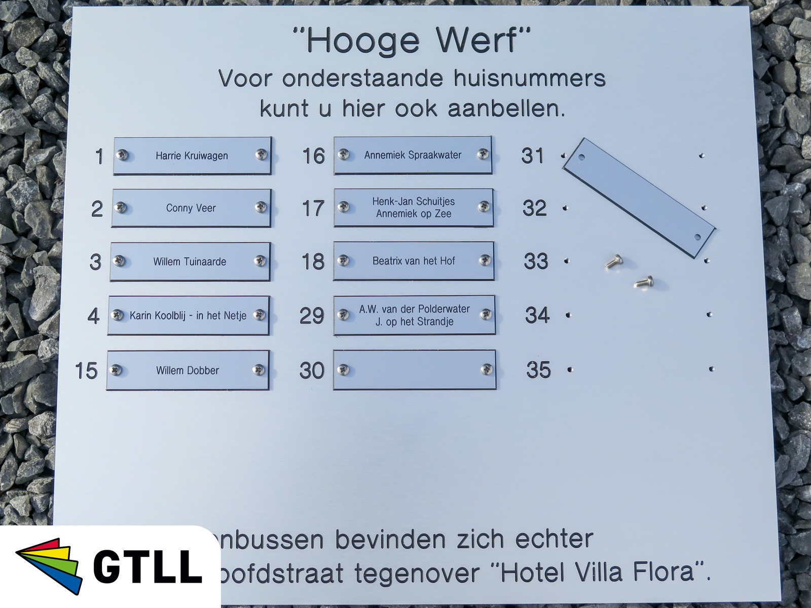 Beltableau van aluminium incl kunststof naamkaartjes