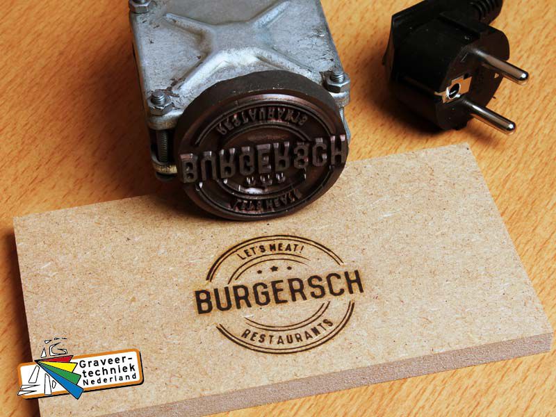 Graveren brandstempel rond 50mm bv voor een restaurant
