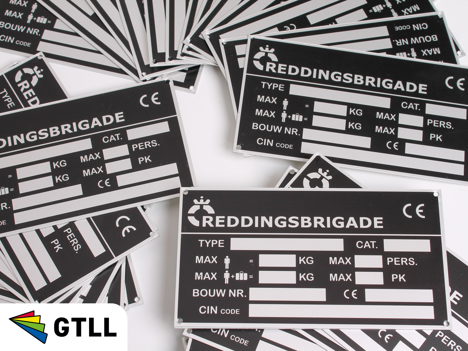 Aluminium CE typeplaten met invulvelden voor de Reddingsbrigade