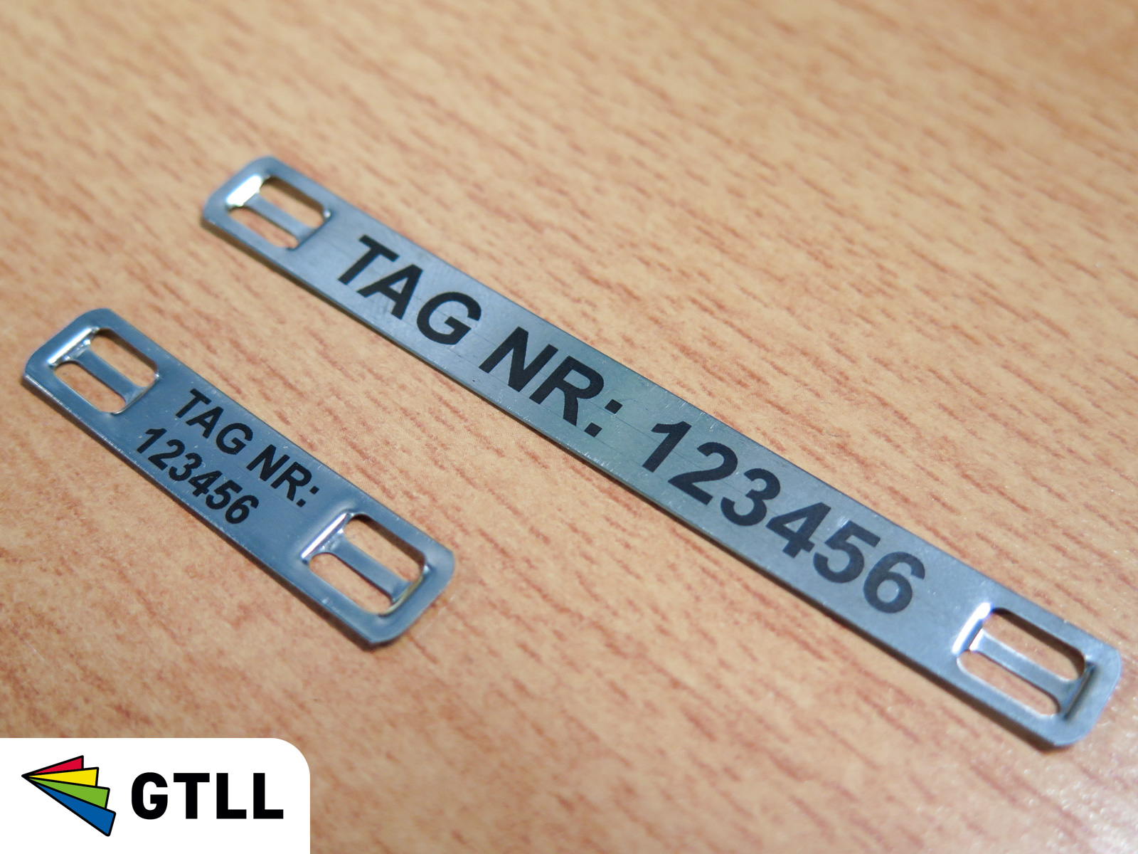 RVS labels voor tiewrap bevestiging bedrukt 44x9,5 mm en 90x9,5 mm