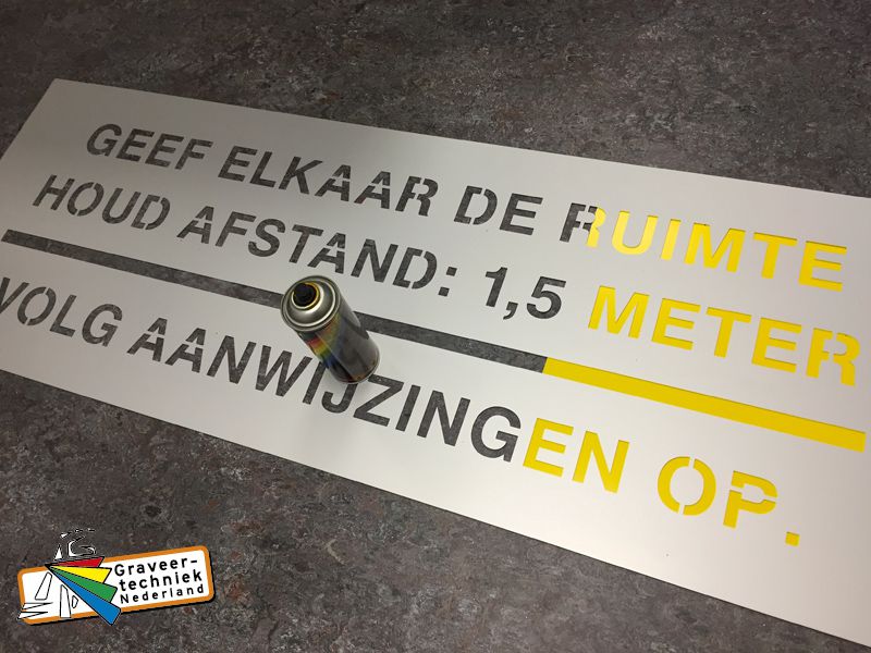 Aluminium spuitsjabloon houd 1,5meter afstand ivm corona