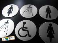 Aluminium met RVS look, picto douche, man, vrouw, invaliden, mindervaliden of uw eigen pictogram. 
