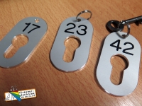 artnr SL4075 Sleutelhanger met huisnummer voor bv hotelkamer of bed and breakfast afmeting 40x75x3mm aluminium