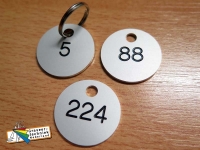 Aluminium sleutellabel 30mm rond met nummer.